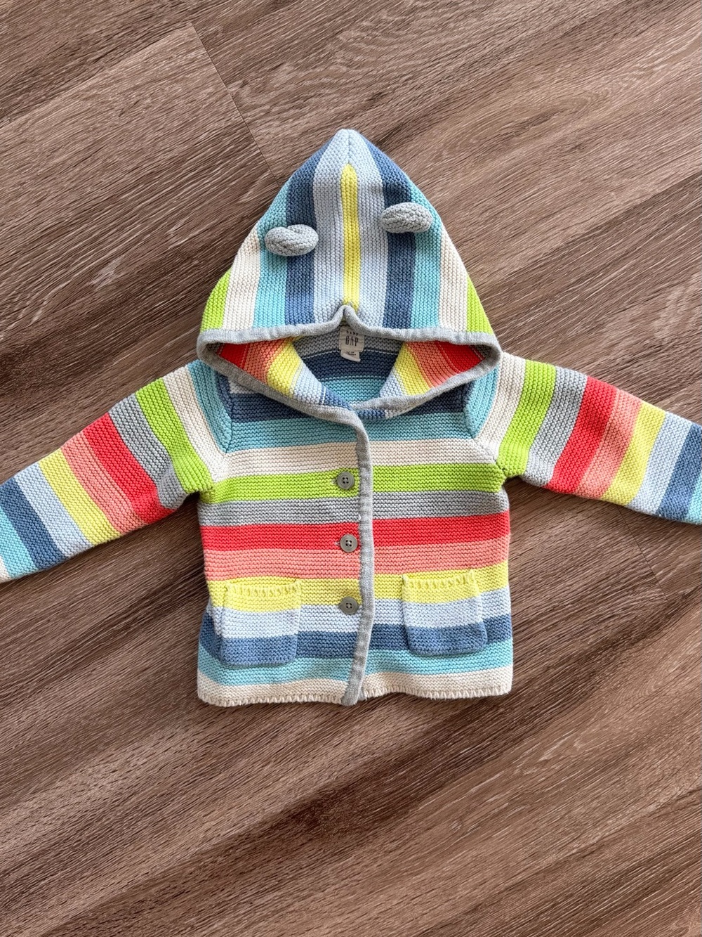 Striped Baby Gap 18-24 months Sweater Hooded Baby Cardigan Rainbow Cotton